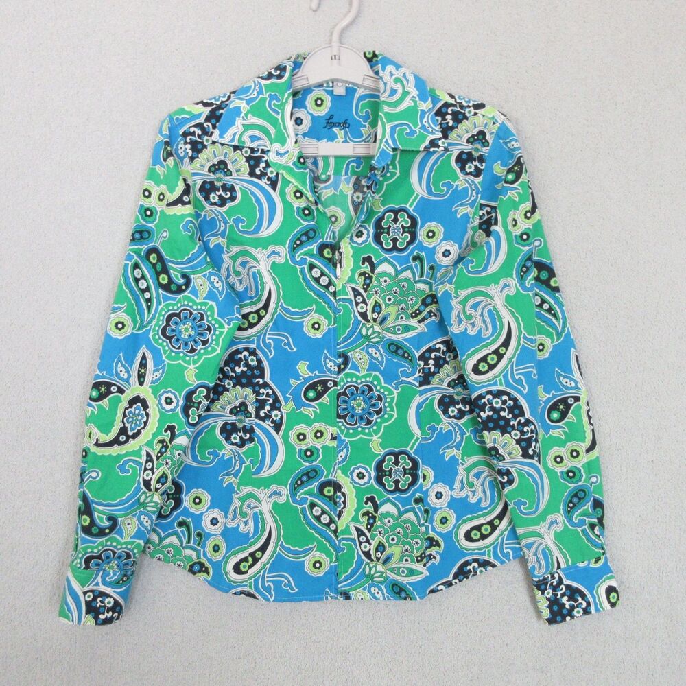 Foxcroft Womens 4 Wrinkle Free Fitted Shirt Paisley Button Up Blouse Top